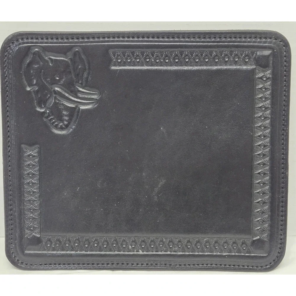 Vintage Leather Hand Tooled Black‎ Western Elephant Design Mouse Pad 9.5